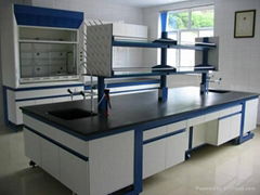 lab wall bench with reagent rack