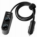 4.8A/24W 2 USB High Output Ports Car Charger with 2 Socket Cigarette Lighter 4