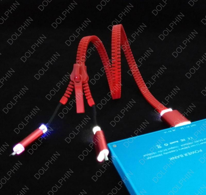 2016 Innovative design multi-fuction Zipper USB Cable for iPhone and Micro phone