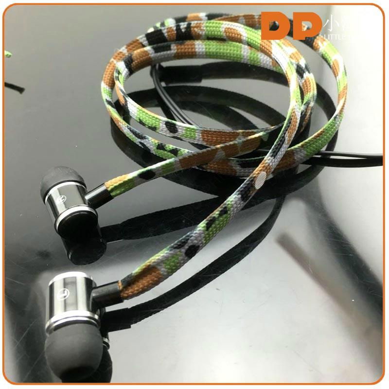 3.5mm mini jack waterproof shoelace earphone colorful fancy braided cord headpho