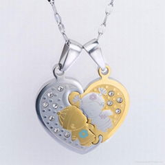 Full heart kids diamond couple pendant China wholesale