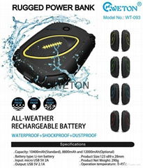 12000mAh Waterproof Shockproof Dustproof R   ed Power Bank for Mobile phone