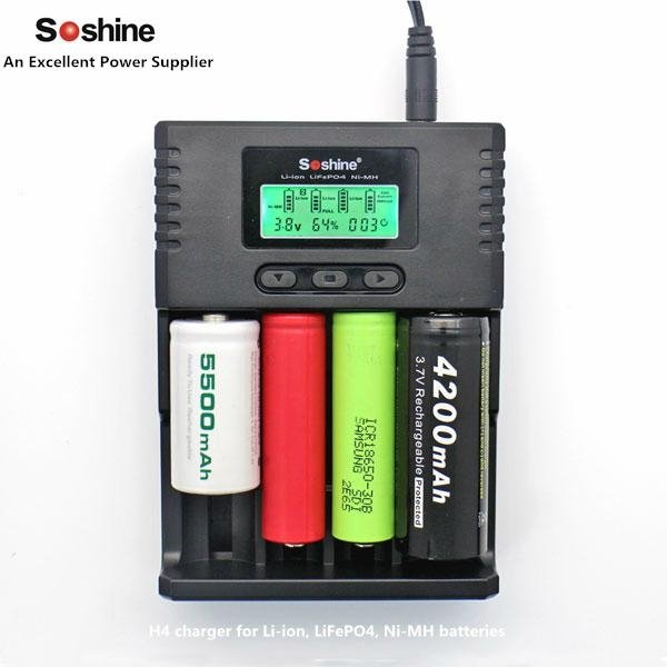 Soshine H4 4 slots LCD Li-ion/NiMH/ LiFePO4 Battery Charger for 18350 18650 2