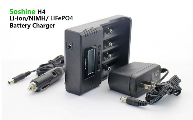 Soshine H4 4 slots LCD Li-ion/NiMH/ LiFePO4 Battery Charger for 18350 18650 4