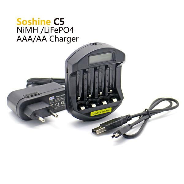 Soshine LiFePO4 14500/10440 NiMH AA/AAA LCD Quick Battery Charger(USB 5V+DC 12V) 3