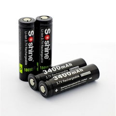 2016 Popular Soshine 3.7V Li-ion 18650 Protected Battery: 3400mAh button battery