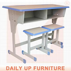 Primary School 2 People Wooden Desk And Bench University Furniture  