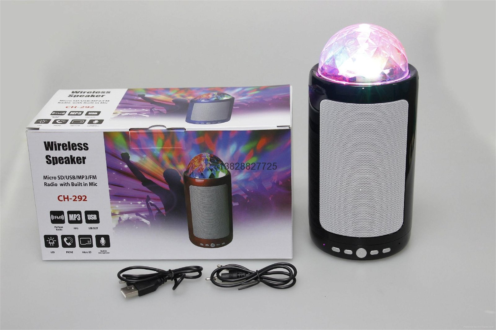 Rechargeable sd card portable bluetooth led lights speaker 5
