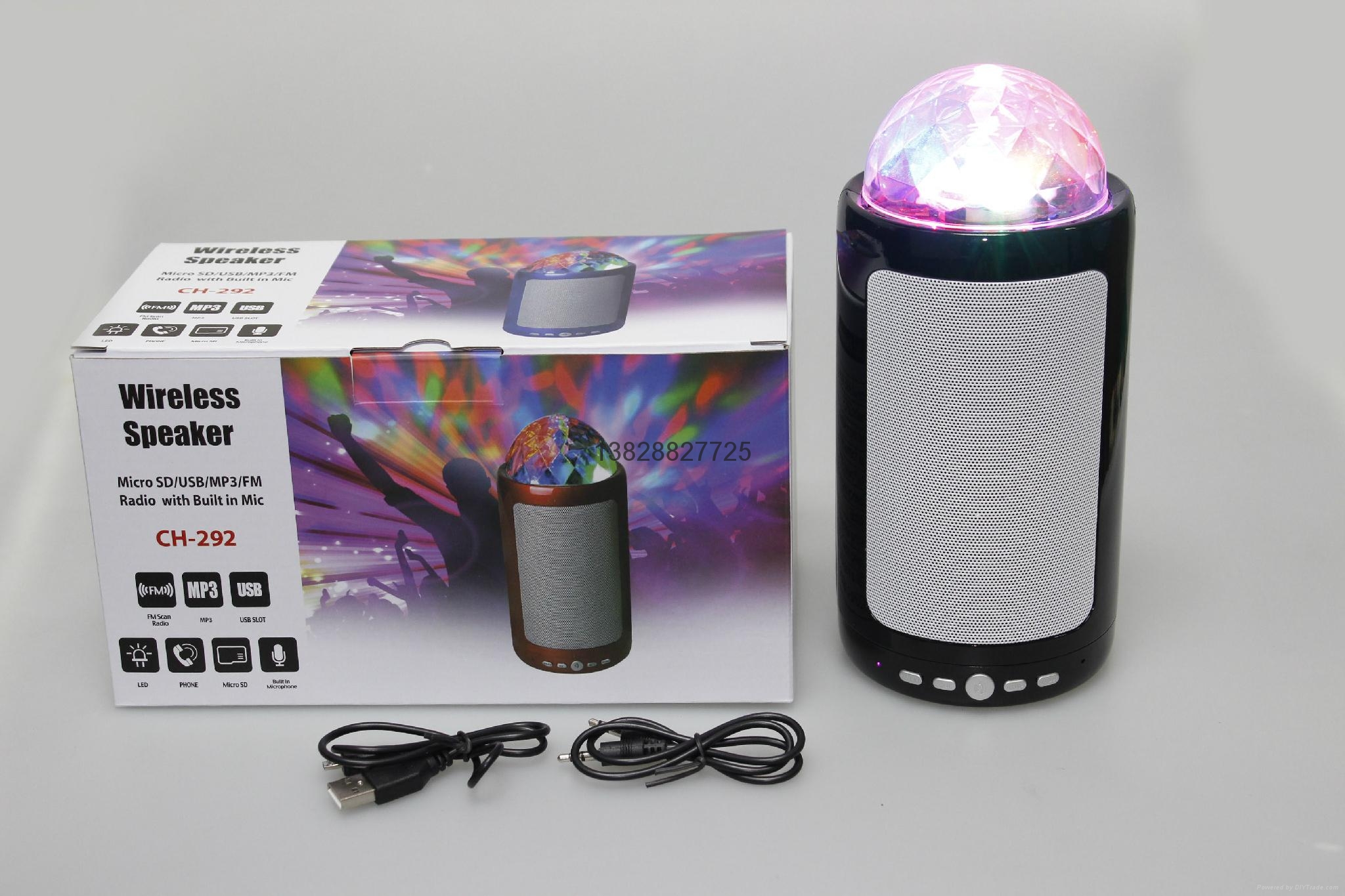 Rechargeable sd card portable bluetooth led lights speaker CH285