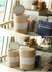 Storage basket wood cabinet rush and willow laundry basket