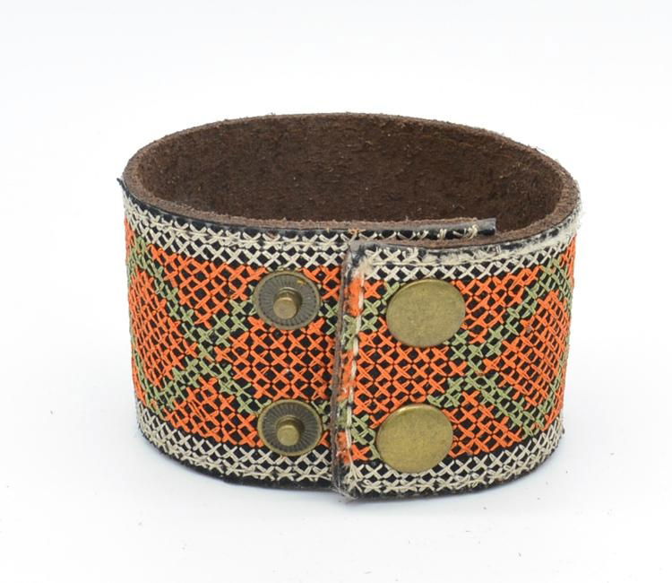 CR1004 Orange String Sewing Handmade Bohemian Style Genuine Bracelet 2