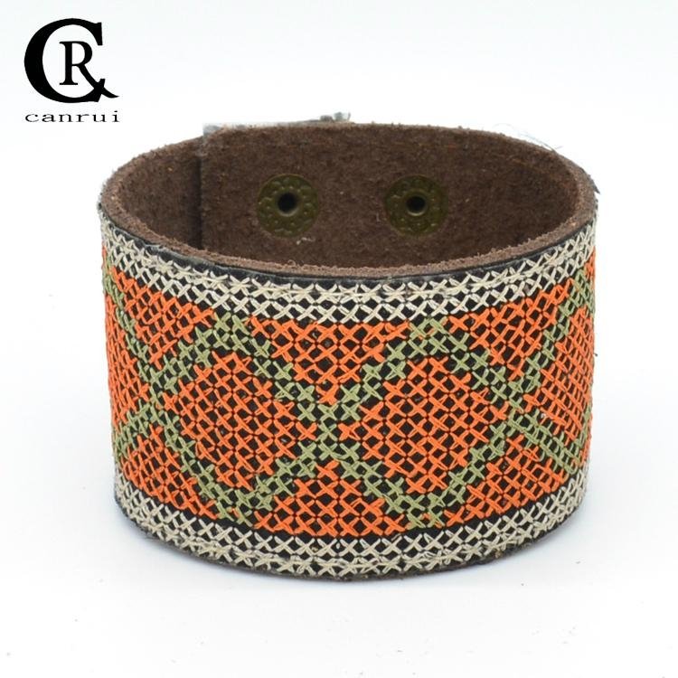 CR1004 Orange String Sewing Handmade Bohemian Style Genuine Bracelet