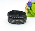 CR1005 Black Genuine Leather Gunmetal Metal Spike Accessory Leather Bracelet 3