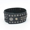 CR1005 Black Genuine Leather Gunmetal Metal Spike Accessory Leather Bracelet 2