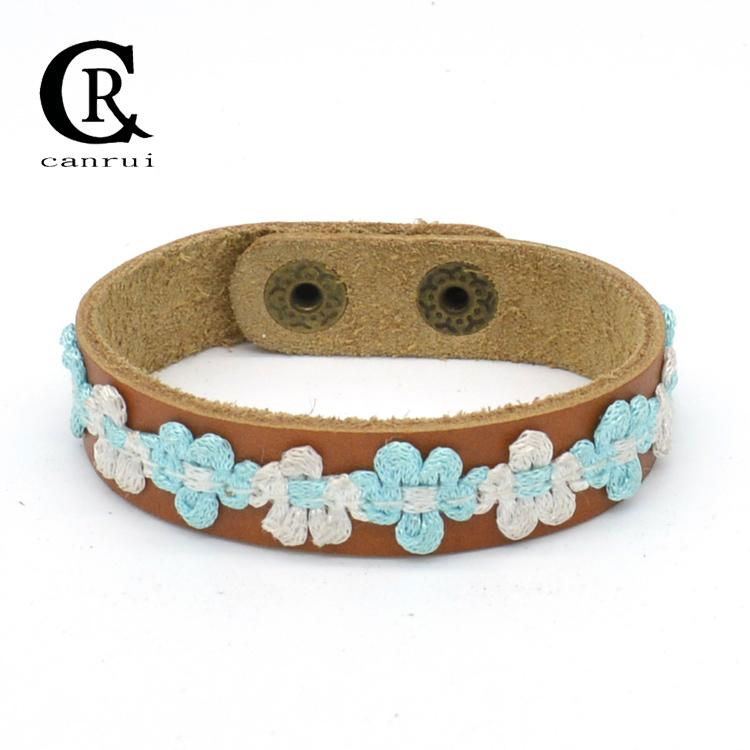 CR1007 Floral Accessory Fashion Leather Genuine Bracelet Female Jewelry