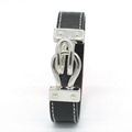 CR1010 Black Simple Leather Bracelet Statement Linked Bracelet 2