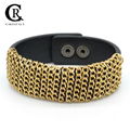 CR1013 Gold Chain Twisted American Fashion PU Leather Bracelet