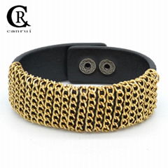 CR1013 Gold Chain Twisted American Fashion PU Leather Bracelet