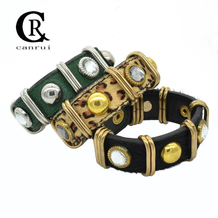 CR1017 Leopard PU Leather Bracelet Statement Female Bracelet