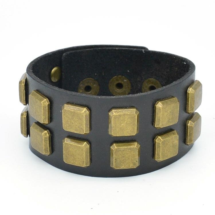 CR1030 Antique Bronze Metal Black Fashion Leather Bracelet 3