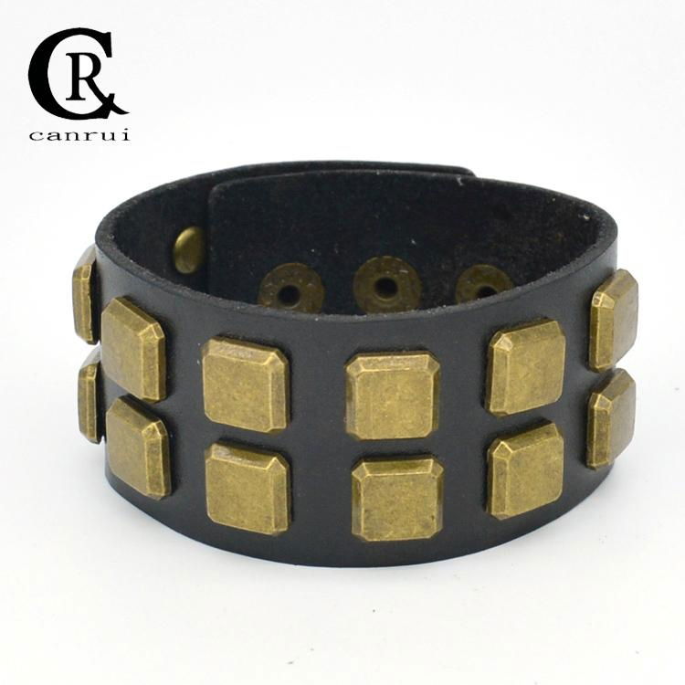 CR1030 Antique Bronze Metal Black Fashion Leather Bracelet