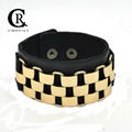 CR1032 Gold Chain Accessory Black Fashion Leather Punk Bracelet 1