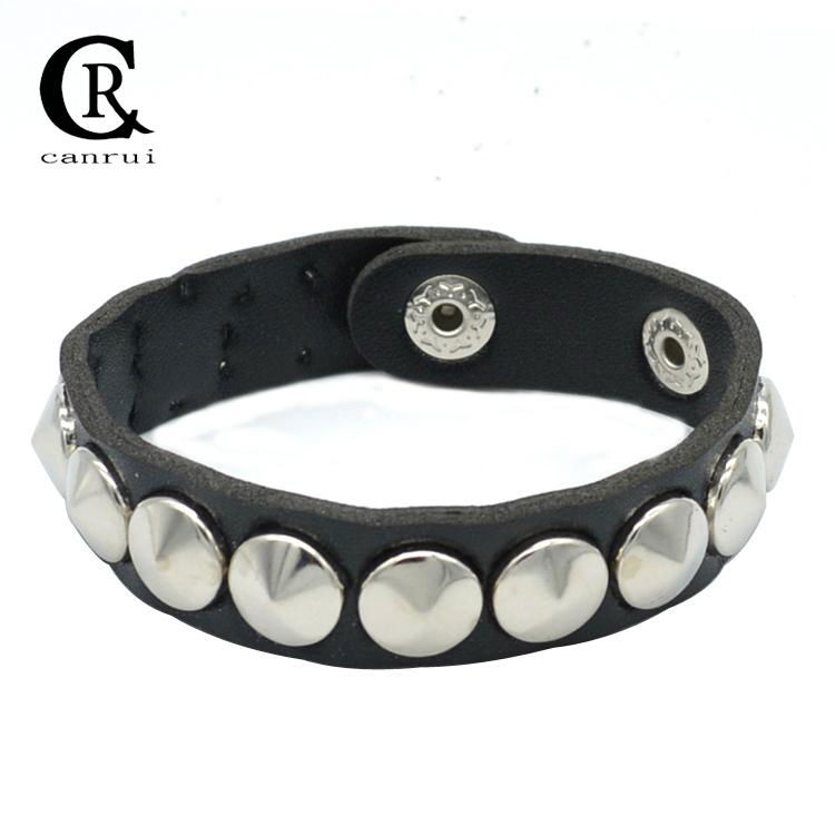 CR1037 Silver Spike Accessory Black Leather Bracelet Punk Fashion Style