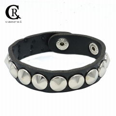 CR1037 Silver Spike Accessory Black Leather Bracelet Punk Fashion Style