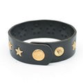 CR1041 Gold Star Accessory Black Leather Punk Night Club Fashion Bracelet 2