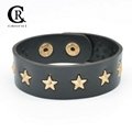 CR1041 Gold Star Accessory Black Leather Punk Night Club Fashion Bracelet 1