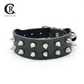 CR1048 Silver Tone Sharp Spike Accessory Fashion Black Leather Bracelet 1