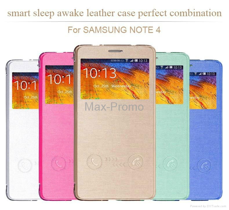 Gold Luxury Smart Answer Flip Leather Case For Samsung Galaxy Note 4