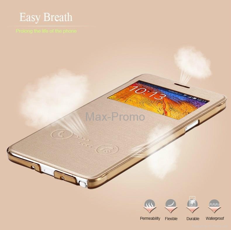 Gold Luxury Smart Answer Flip Leather Case For Samsung Galaxy Note 4 2