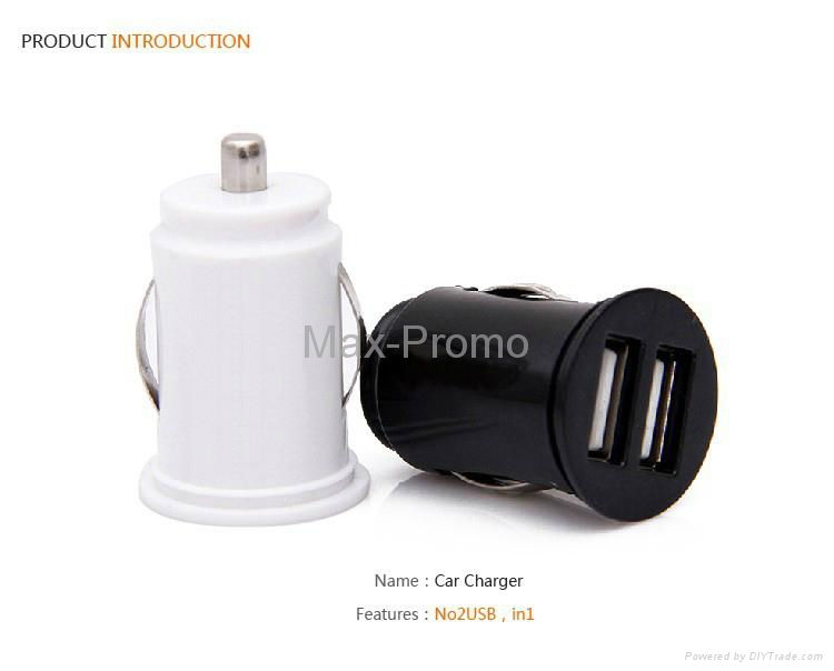 Universal Bullet Dual USB 2-Port Mini Car Cigarette Lighter Socket Charger