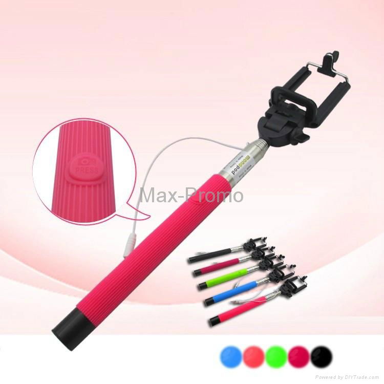 Wired Selfie Stick Handheld Telescoping Monopod Built-in Shutter 