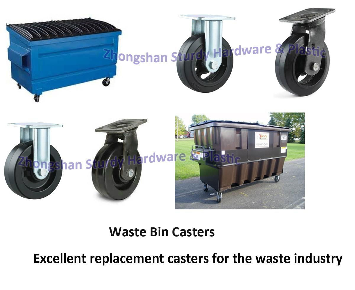 6" Unplated Waste Bin Industry Dumpster Casters  3