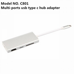 Aluminum USB3.0 Type C to 3 Port USB3.0 Hub for Macbook with HDMI PD