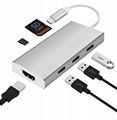 Aluminum USB3.0 Type C to 3 Port USB3.0 Hub for Macbook with HDMI PD 5