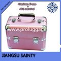 Pink color striped ABS travel makeup case 1