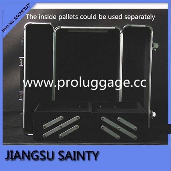 Three tier trays black pvc aluminum cosmetic case 4