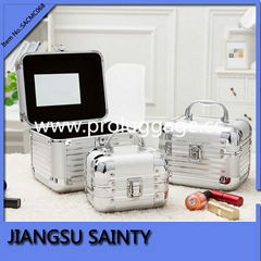 3 in 1 set  silver striped ABS makeup boxes