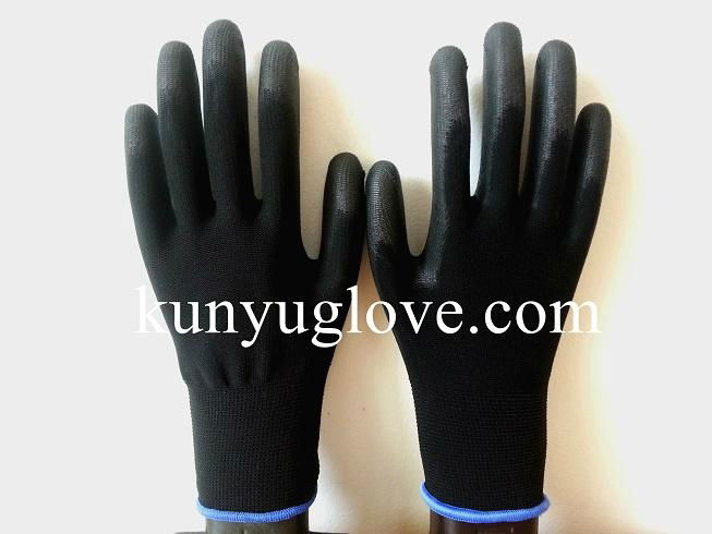 13 Guage black nylon liner with black pu coating  working gloves