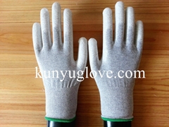 carbon yarn knitting glove with white pu coating glove