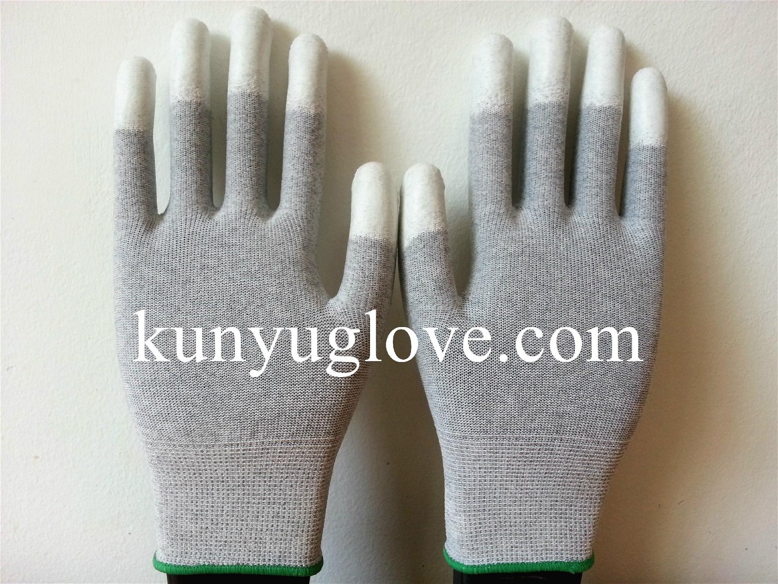13 Guage carbon yarn knitting glove with white fingertip pu coating gloves 2