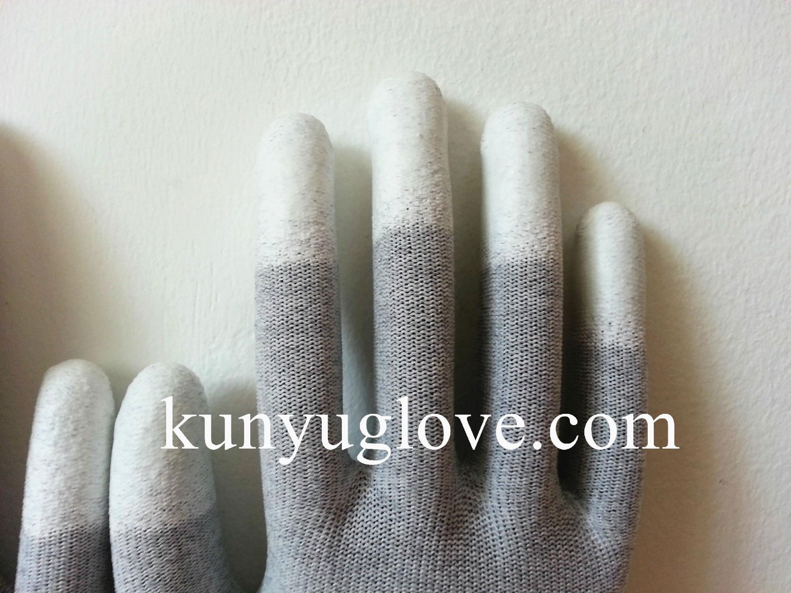 13 Guage carbon yarn knitting glove with white fingertip pu coating gloves 3