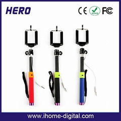 Wired selfie monopod for smartphones