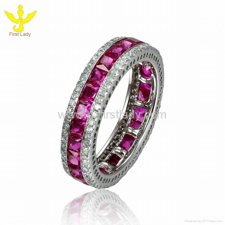 Solid 18K White Gold Genuine 0.58ct Diamond Natural 0.95ct Ruby Engagement Ring