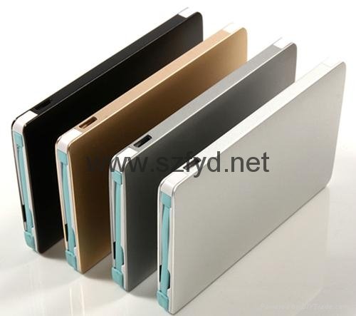 Ultra thin 2500mAh metal case credit card shape emergency charger for phones