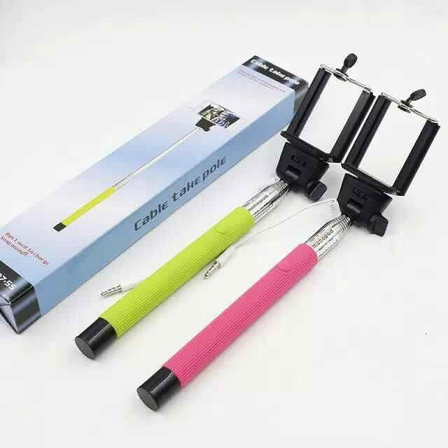 Extendable Wired Self Selfie Stick Handheld Monopod+Clip Holder Camera Remote Co