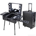 Aluminum makeup station with light bulb, mirror, trolley and 4 legs, cosmetic tr